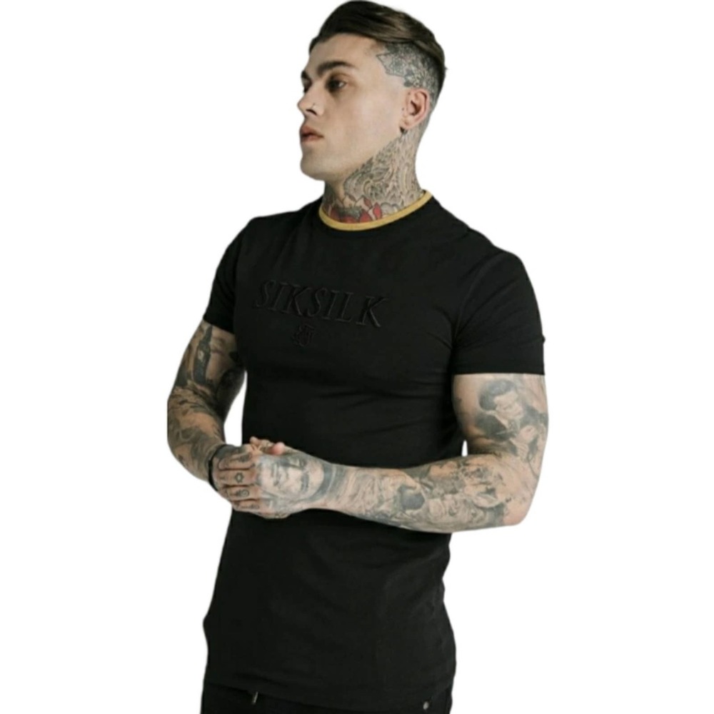 Sik Silk Straight Hem Gym Tee in Black & Gold - NWT